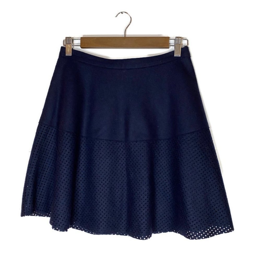 Marna Ro Sz Small Skirt Fully Lined Wool Blend Perforated Navy Blue Skater Flare